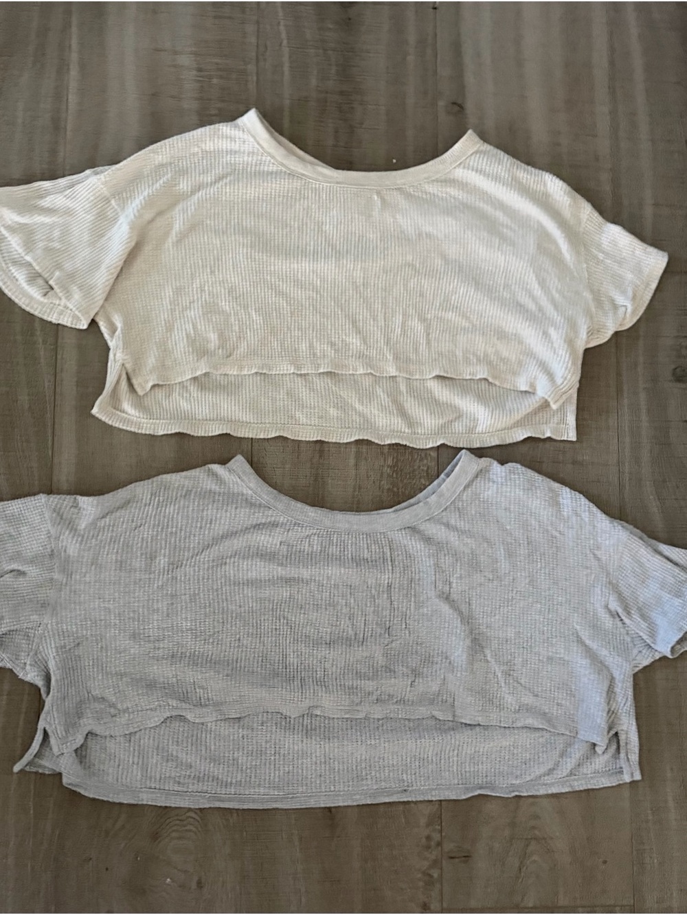 Women's Ribbed Layered Crop Top - White and Light Gray